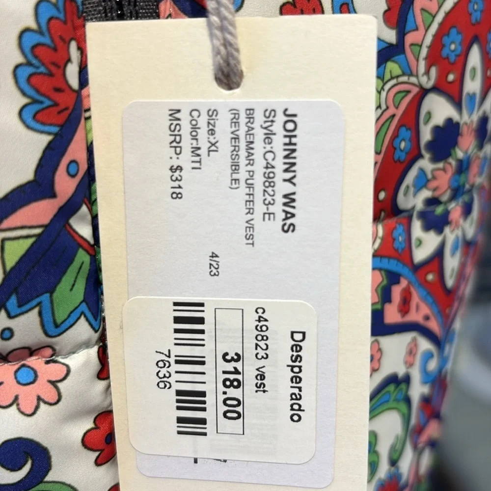 Johnny Was Puffy Floral Patterned Vest with Stand-Up Collar . it’s reversible! - Picture 9 of 9